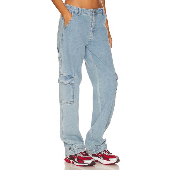 Superdown‎ Amanda Cargo Jeans Blue High Rise Pockets Straight Leg Sz 27 - Picture 2 of 11